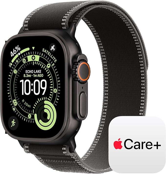 Apple Watch Ultra 3 [GPS + Cellular 49mm] Running & Multisport Smartwatch w/ Rugged Titanium Case w/ Black/Charcoal Trail Loop - S/M w/ AppleCare+ (2 years)