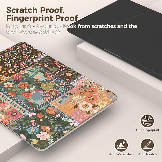 iCasso for MacBook Air 13.6 inch Case 2026 2025-2022 Release M5 M4 M3 M2 Model A3449 A3240 A3113 A2681, Flower Pattern Sturdy Protective Hard Shell Case Cover for Mac Book Air 13 inch,Brown