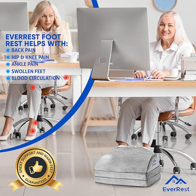 EverRest Foot Rest for Under Desk at Work – 3 Height Adjustable Ergonomic Footrest with Warm Feet Pocket, Firm Support Stool for Office Chair & Gaming, Washable Cover