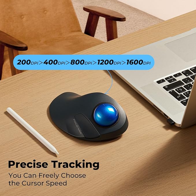 Wireless Trackball Mouse for Large Hands, Ergonomic Index Finger Control, Rechargeable Bluetooth/USB Mouse with Precise Smooth Tracking, Multi-Device Connection for Windows & Mac, Dark Blue