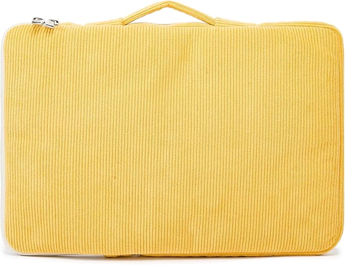 Kinmac Yellow Corduroy 360° Heavy Duty Protective Laptop Sleeve Case Bag Cover with Handle for MacBook Air 13 inch,iPad Pro 13 inch and 13.3 inch HP,Dell,Lenovo,Asus,Acer Laptop