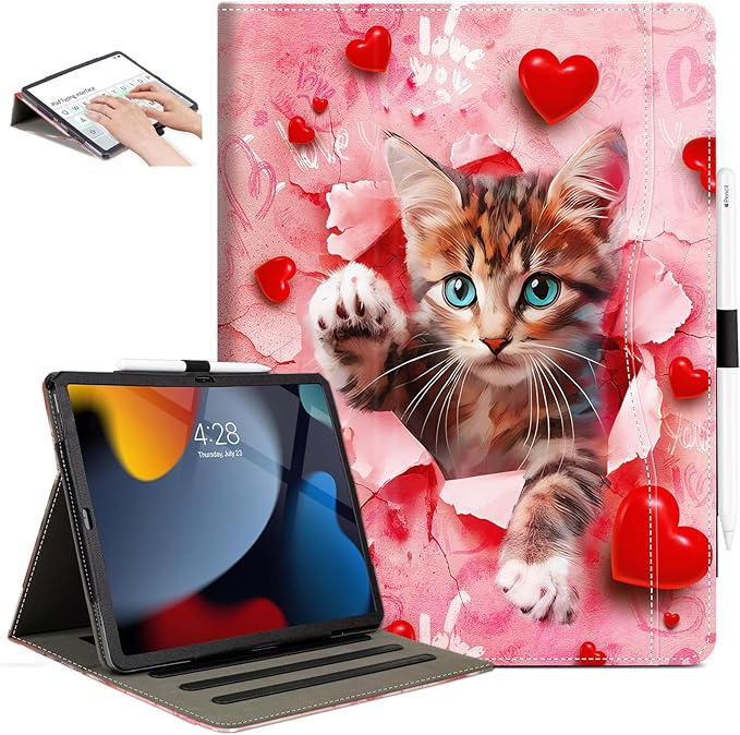 Lokigo for iPad Air 13 Inch Case M3/M2(2025/2024), iPad Pro 12.9 Case (6th/5th/4th/3th Gen 2022/2021/2020/2018) with Pencil Holder, Support Touch ID and Auto Wake/Sleep (Pink Cat)