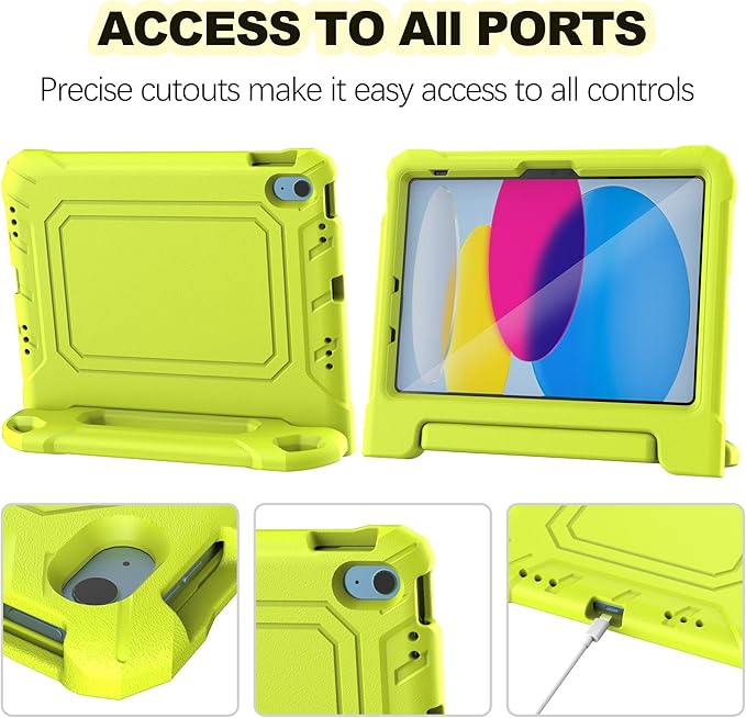 YIHE Kids Case for iPad (A16) 11th Generation 11 Inch 2025 & iPad 10th Generation 10.9 inch 2022, with Built-in Screen Protector and Handle Stand, Full Body Shockproof Protective Cover, LightYellow