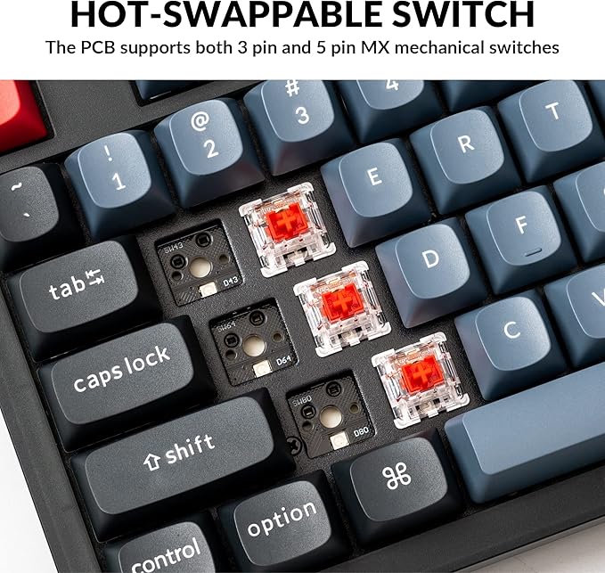 Keychron V6 Wired Custom Mechanical Keyboard, Full-Size QMK/VIA Programmable Macro with Hot-swappable Keychron K Pro Red Switch Compatible with Mac Windows Linux (Frosted Black-Translucent)