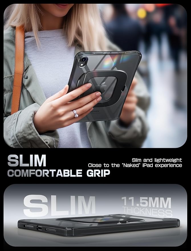 SUPCASE for iPad Mini 7 A17 Pro 2024 Case with Stand (Unicorn Beetle Prism), [Anti-Scratch] [Support Apple Pencil Charging] Slim Protective Clear Cover for iPad Mini 7th/6th Generation 8.3 Inch, Black