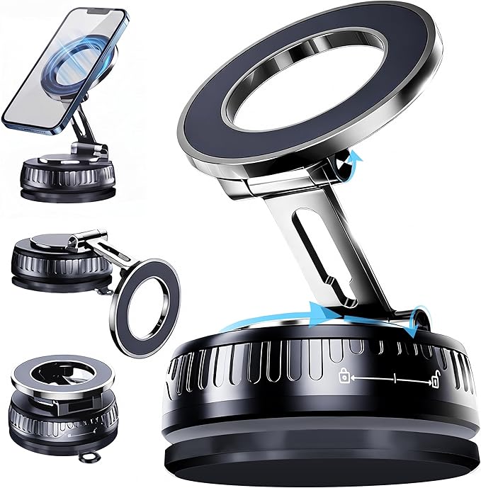 2026 Upgraded Magnetic Car Phone Mount for MagSafe: 360° Rotatable Adjustable Holder with 180+LBS Strong Suction Cup & 4200gf Magnet, Compatible with iPhone Series & Android Devices, Black
