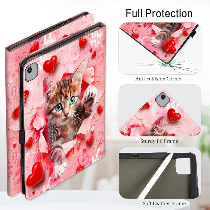 Lokigo for iPad Air 13 Inch Case M3/M2(2025/2024), iPad Pro 12.9 Case (6th/5th/4th/3th Gen 2022/2021/2020/2018) with Pencil Holder, Support Touch ID and Auto Wake/Sleep (Pink Cat)