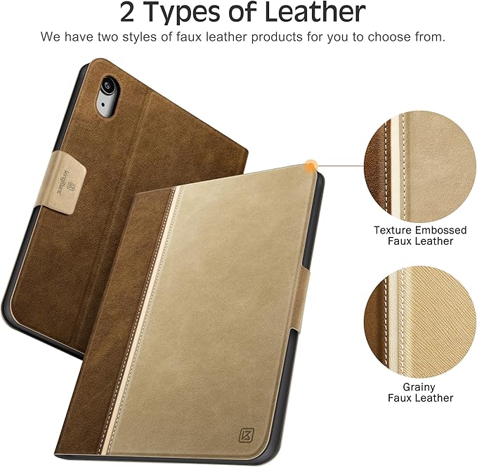 KingBlanc Case for iPad mini 7 (A17 Pro), iPad mini 7th/6th Generation (2024/2021) Vintage Vegan Leather Cover with Pencil Holder, Auto Sleep/Wake, Stand with Viewing & Drawing Angles, Beige