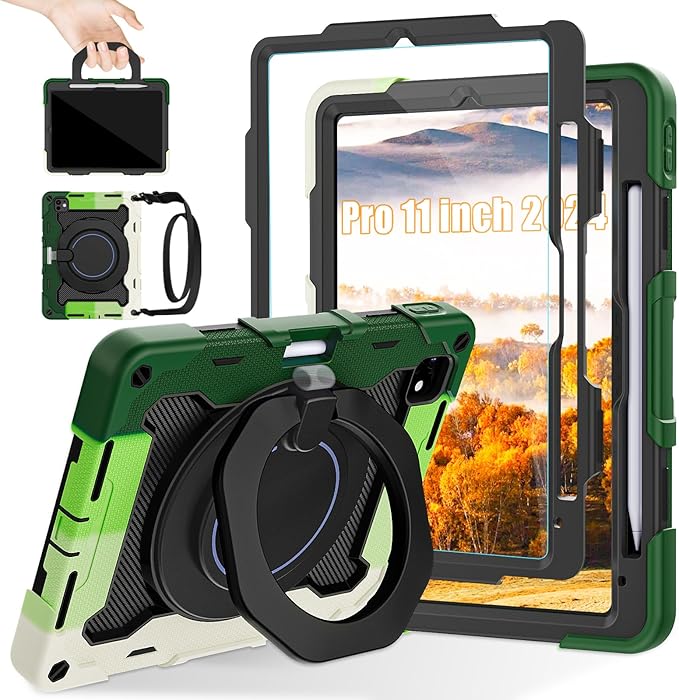 ROISKIN for iPad Pro 11 inch Case (M5/M4 (2025/2024)), Pro 11'' 6th/5th Gen -with HD Screen Protector, 360 Kickstand/Handle, Shoulder Strap, Pen Holder, Heavy Duty Military Grade - Kids Friendly