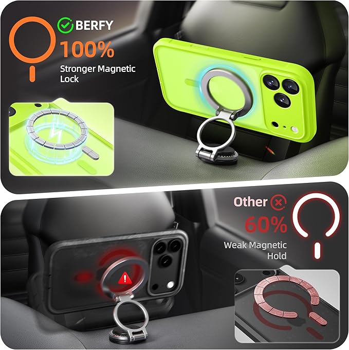 BERFY for iPhone 17 Pro Case, Compatible with MagSafe, Built-in Glass Screen Protector, Camera Protection, Shockproof Full Body Phone case 6.3", Translucent Bright Green