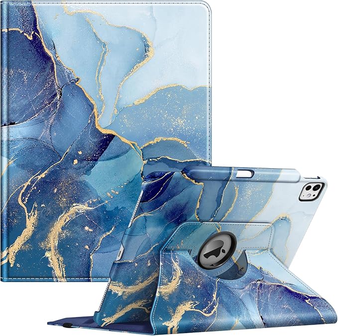 Fintie Rotating Case for iPad Pro 13-inch (M5) 2025 / (M4) 2024 with Pencil Holder - 360 Degree Swiveling Protective Stand Cover with Auto Wake/Sleep, Ocean Marble