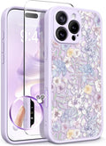 GVIEWIN for iPhone 16 Pro Max Case Compatible with MagSafe, [Military Grade Protection] [Screen Protector] Full Camera Protection Floral Translucent Women Magnetic Phone Case, Apricot Blossom/Purple