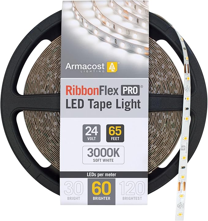 Armacost Lighting RibbonFlex Pro 24V White LED Strip Lights 60 LED/m, 3000K, 65.6 ft 145260