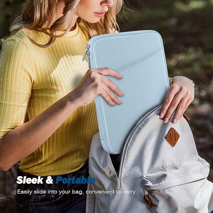 MoKo 9-11 Inch Tablet Sleeve Case, Fits New 11inch iPad Air M4/Pro M5, iPad A16 11", i-Pad 10/9/8/7th/Air 5/4th 10.9"/10.2", Tab S9/S8 11", Protective Bag Carrying Case with Pocket, Misty Blue