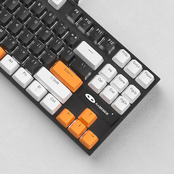 MageGee 75% Mechanical Gaming Keyboard, Brown Switch, LED White Backlit, 87 Keys Compact TKL Wired Computer Keyboards for Windows Laptop PC Gamer - Black/White
