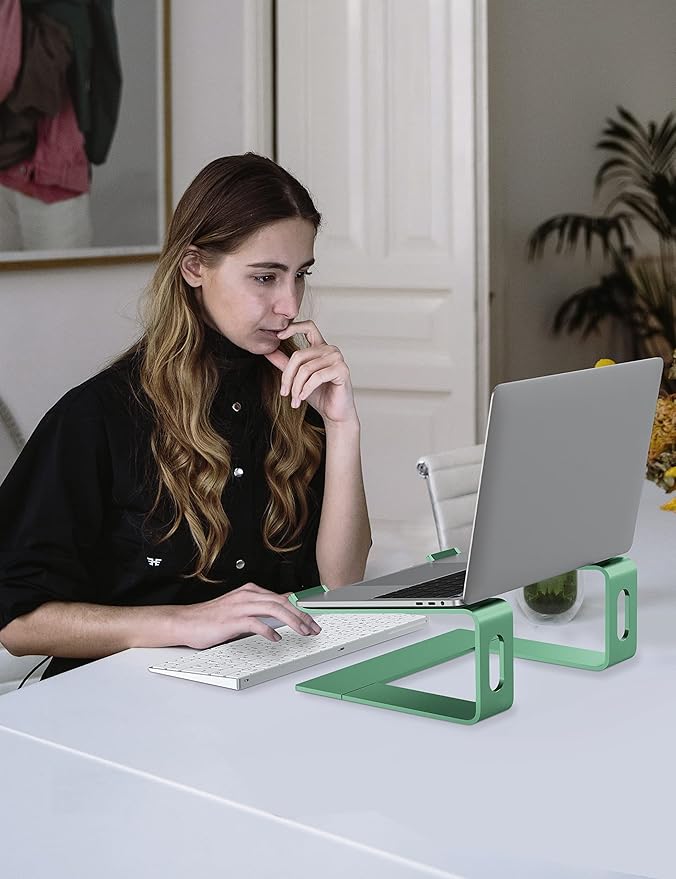 ALASHI Laptop Stand for Desk, Aluminum Computer Riser, Ergonomic Notebook Holder, Detachable Metal Laptops Elevator, PC Cooling Mount Support 10 to 15.6 Inches Notebook, Light Green