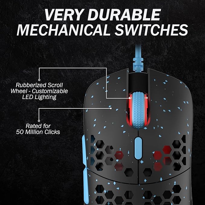 HK GAMING Mira S Ultra Lightweight Honeycomb Shell Wired RGB Gaming Mouse - Up to 12 000 cpi | 6 Buttons - 61g Only (Mira-S, Blue Phantom)