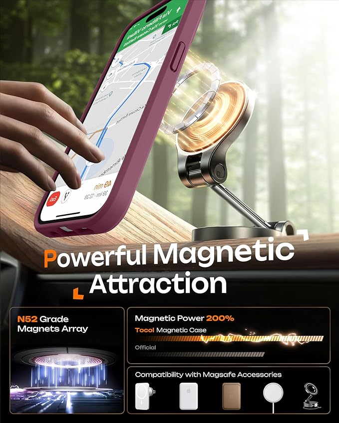 TOCOL for Phone 15 Pro Case, Compatible with Magsafe Charger, Full Camera Protection, Drop Protection, Translucent Matte Phone Case for iPhone 15 Pro 6.1 inch (Plum)