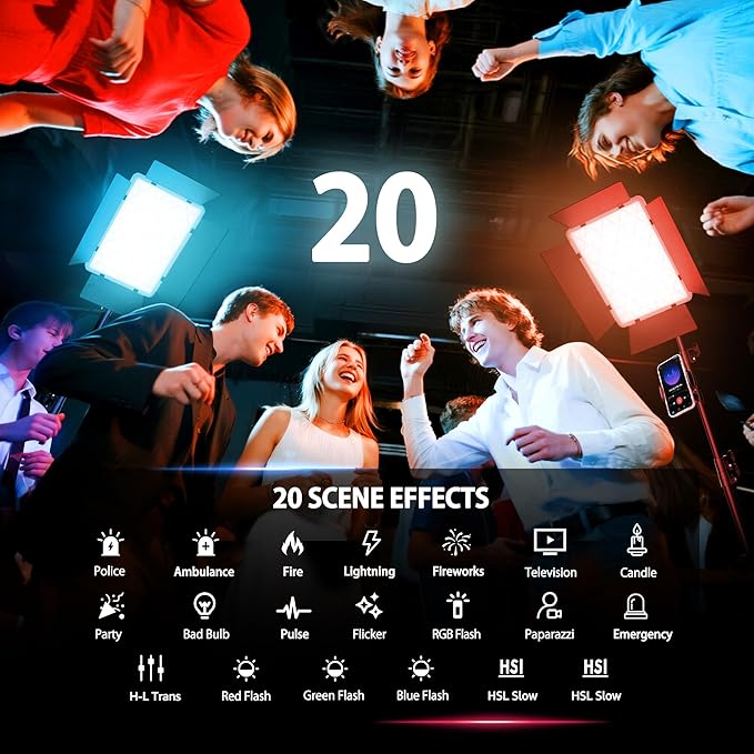 NiceVeedi 2-Pack RGB Photography Lighting with 20 Effects, 40W/360° Full Color/2700-6500K Studio Lights with Remote & Display, Video Light for Video Recording/Photography/Streaming/YouTube/TikTok
