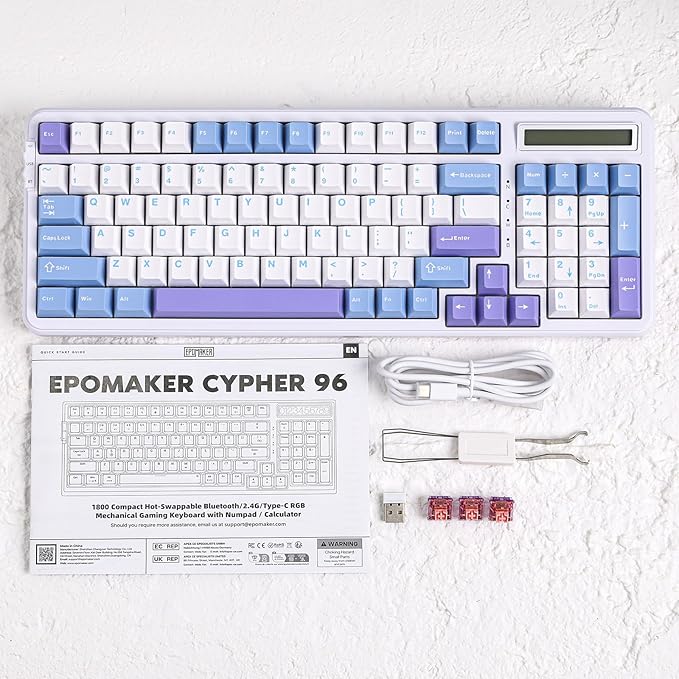 EPOMAKER Cypher 96 Wireless Gaming Keyboard with 8000mAh Battery, Hot Swappable Creamy Keyboard with Numpad and Calculator, RGB Backlit, NKRO for Games/Office (Wisteria Linear Switch)