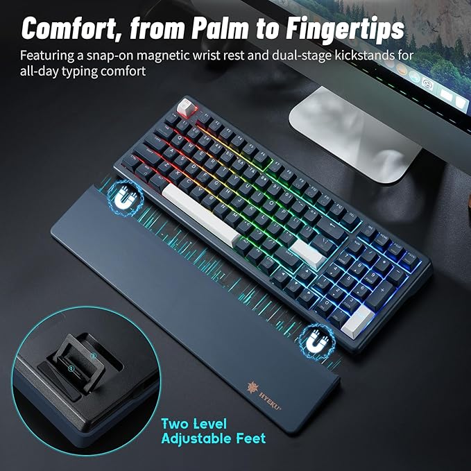 Hexgears Wireless Mechanical Keyboard with Number Pad,Wrist Rest,Gasket Structure,Tri-Mode BT5.0/USB-C/2.4GHz Hot Swappable Keyboard,Creamy Sound,RGB Backlit,Computer Gaming Keyboards(Clicky Switch)