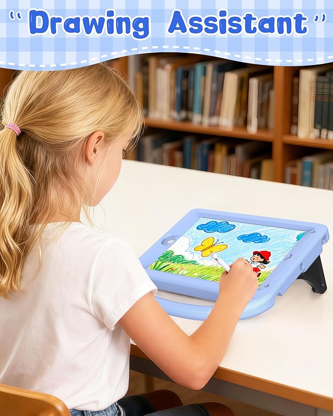 Kids Case for iPad 5th/6th Generation (9.7-inch, 2017/2018), iPad Air 2/Pro 9.7 Case with Screen Protector, Durable Shockproof Lightweight Cover with Handle/Stand for Kids, Light Blue