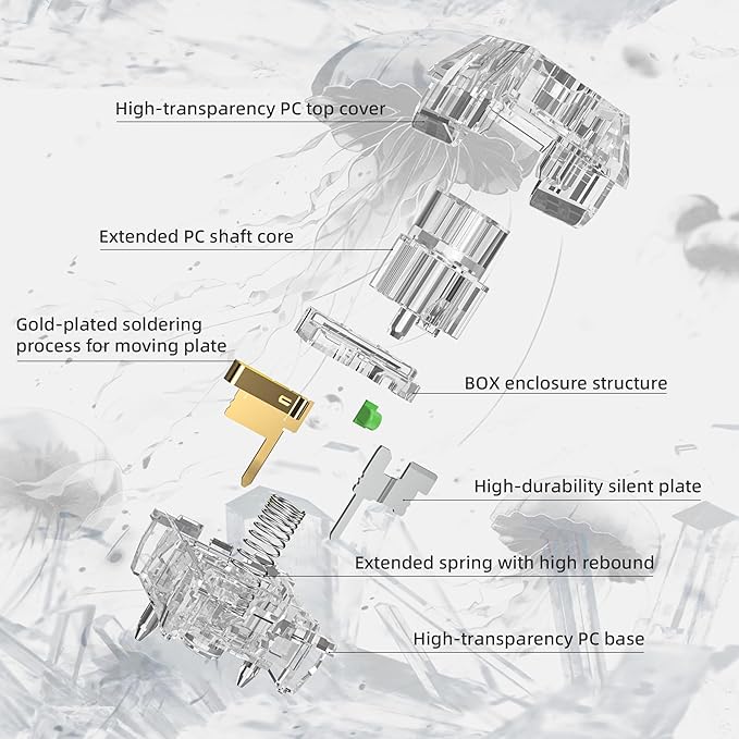 Kailh Box Jellyfish PRO Fully Transparent RGB Linear Mechanical Keyboard（Glass Jellyfish 72pcs）