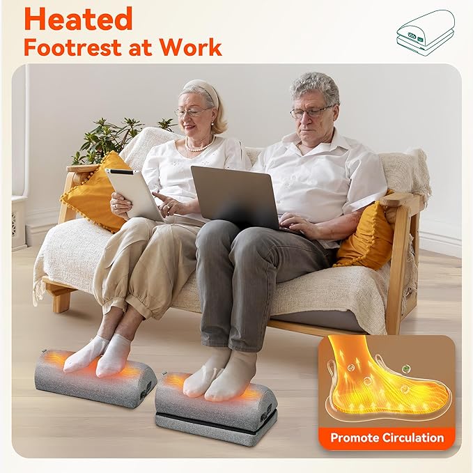 Snailax Heated Foot Rest Under Desk at Work, Ergonomic Desk Foot Stool with Heat and Vibration Massage, Adjustable Height, 2 Heat Levels Foot Warmer for Office Chair, Home Gaming