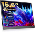 4K Portable Monitor - 15.6" UHD 3840 * 2400 16:10 450 Nits 135% sRGB IPS Screen with 2 USB-C & HDMI Ports for Laptop/Mac/PC/PS5/Xbox with Speakers Stand,VESA Compatible(Metallic Black)