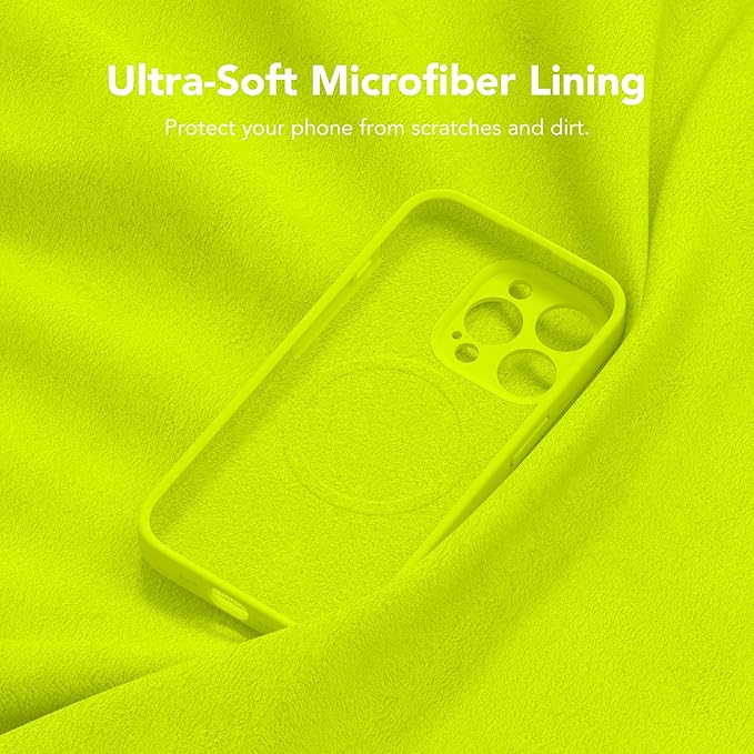 Magnetic for iPhone 14 Pro Max Case, Compatible with MagSafe, [Full Camera Protection][Screen Protector] Silicone Shockproof Protective Phone Case for iPhone 14 Pro Max, Fluorescent Green