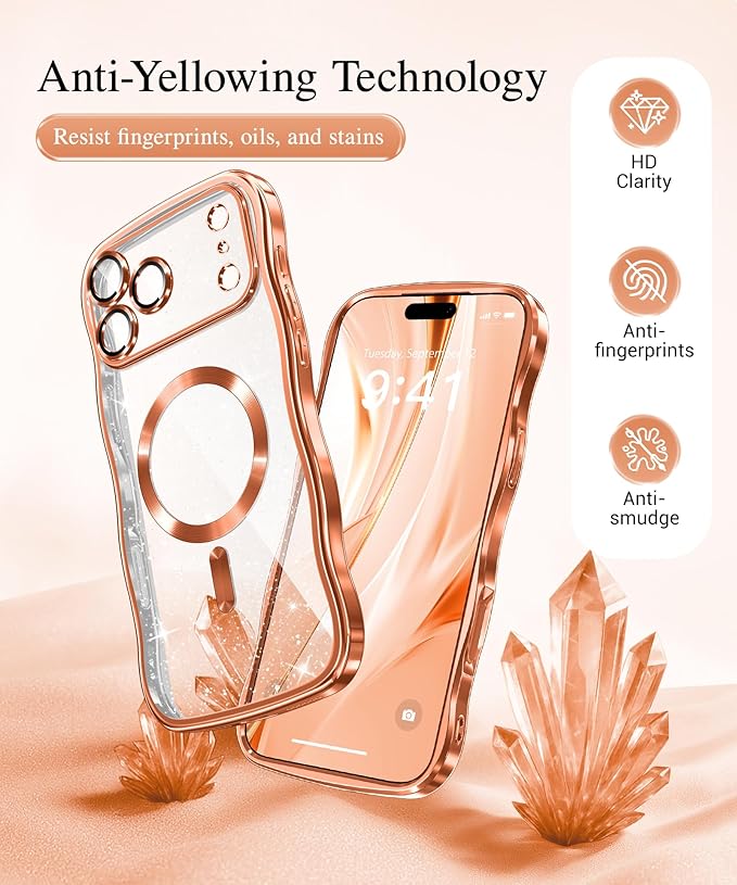 GVIEWIN for iPhone 17 Pro Max Case Compatible with MagSafe, Upgraded [Full Camera Protection][Cute Wave Frame][Military Grade Protection] Electroplated Hard Phone Cover for Women Girl, Black
