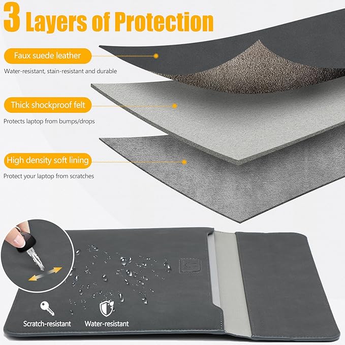HYZUO 13.3-14 Inch Laptop Sleeve Case with Stand Feature for MacBook Pro 14 M5/M4/M3/M2/M1 2026-2021, MacBook Pro/Air 13.3, 13.5" 13.8" Surface Laptop, HP Spectre X360 13/14, Space Gray