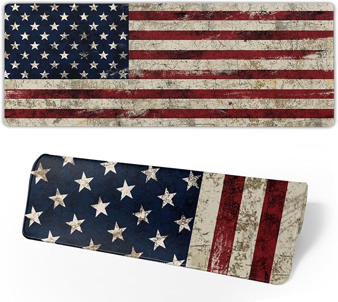American Flag Mouse Pad Extended Large 35.4x15.7 in USA Flag Desk Mat Independence Day Large Mousepad XL Non-Slip Rubber Base Stitched Edge Gaming Mousepad PC Computer Desk Pad for Work Desktop