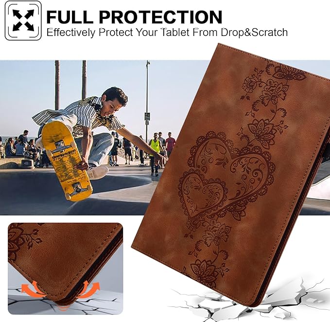 Case for iPad 6th / 5th Generation 9.7 Inch 2018/2017, iPad Air 2 Multi Angle Flip PU Leather Shockproof Case with Pencil Holder/Card Slots, Brown