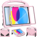 Kids Case for iPad A16 11th Gen 11-Inch 2025 & iPad 10th Generation (10.9" 2022), Durable Shockproof Fully-Body Cover with Screen Protector/Pencil Holder/Stand/Handle for Kids, Light Pink
