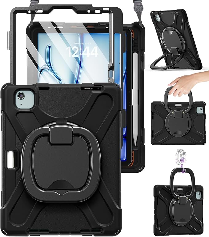 BRAECN for iPad Air 11 Inch Case M4 2026/M3 2025/M2 2024, iPad Air 10.9" 5th/4th Gen, iPad Pro 11 4th/3rd/2nd/1st Kids Cover with Screen Protector, Pencil Holder, Shoulder Strap, Handle & Kickstand