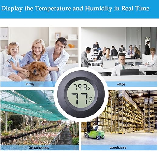 2-Pack Mini Hygrometer Thermometer Fahrenheit or Celsius Meter Digital LCD Monitor Indoor Room Round Humidity Temperature Gauge for 3D Printers Guitar Case Greenhouse Babyroom Reptile Incubator