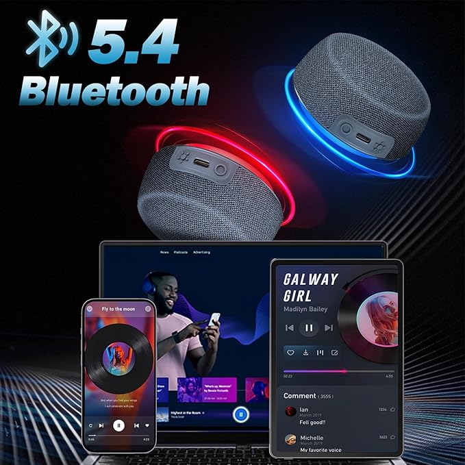 Dual Bluetooth Speaker Set with Magnetic Base & Phone Stand - TWS Stereo Sound, 10H Playtime, 3H with RGB Music Lights on - Wireless Speaker for Home Theater, Outdoor, TV Watching (BH132AE)