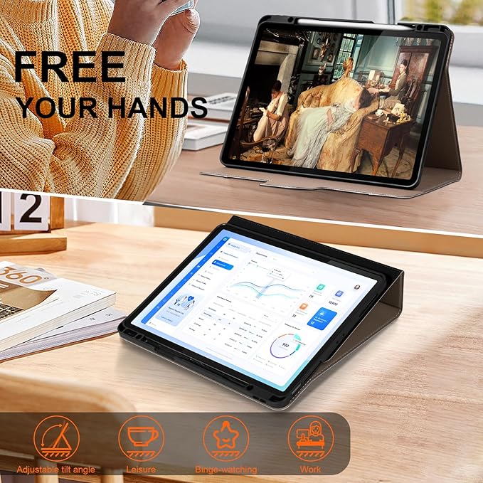for iPad Pro 12.9" 6/5/4/3rd Generation Case 2022/2021/2020/2018, Smart Leather Folio Stand Cover with Buckle with Built-in Apple Pencil Holder & Auto Wake/Sleep & Multi Viewing Angles, Black