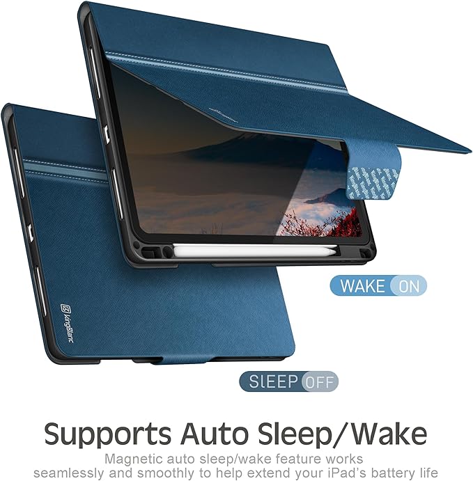 KingBlanc Case for iPad Pro 11 inch 4th/3rd/2nd/1st Generation (2022/2021/2020/2018) with Pencil Holder, PU Leather Protective Stand Folio, Auto Sleep/Wake, Multi-Angles for Viewing/Typing, Blue