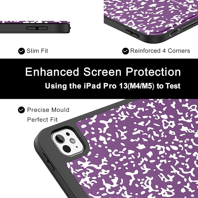 Soke Case for New iPad Pro 13 Inch (M5/M4, 2025/2024 Release), with Pencil Holder Trifold Stand Shockproof [Support Apple Pencil Charging + Auto Wake/Sleep], Soft TPU Back Cover, Book Violet