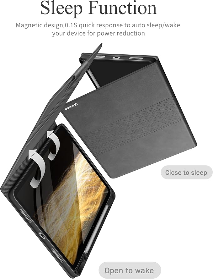 auaua Case for iPad Pro 13 Inch (M5/M4) 2025/2024, PU Leather Case with Pencil Holder, Supports Pencil Pro and Pencil(USB-C), Adjustable Angles, Auto Sleep/Wake (Grey)