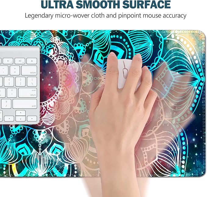 AIMSA Large Gaming Mouse Pad Extended Mouse Pad with Stitched Edge, Keyboard Mouse Mat Non-Slip Rubber Base Desk Pad 31.5x11.8 inch for Office Home Game Work, Mandala