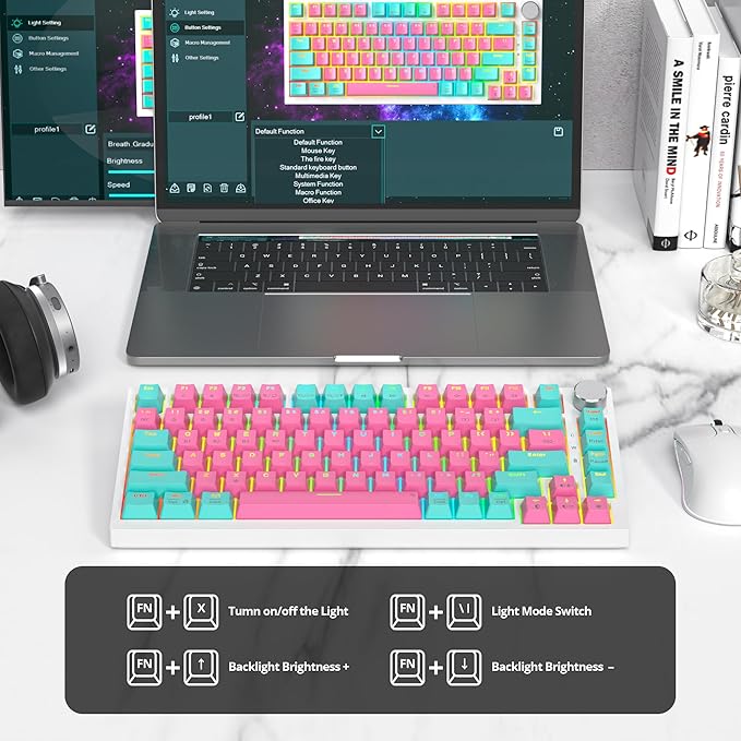 400PRO 75% Wireless Creamy Mechanical Keyboard Pink, Gasket Hot Swappable RGB Gaming Keyboard, Bluetooth/2.4GHz/USB-C Cute Keyboard with Pre-lubed Cream Grey Switches (82 Pink Cyan) ﻿