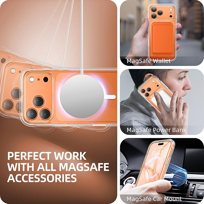 BERFY for iPhone 17 Pro Max Case, Compatible with MagSafe, Built-in Glass Screen Protector, Camera Protection, Shockproof Full Body Phone case 6.9", Clear
