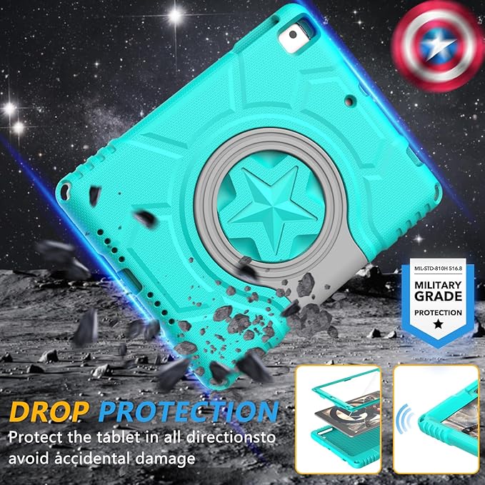Kids Case for iPad 5th/6th Generation 9.7-inch 2017/2018 Release, Lainergie iPad Air 2 Case with Screen Protector, iPad Pro 9.7 Protective Cover Case Lightweight Shockproof with Handle Stand,Turquoise