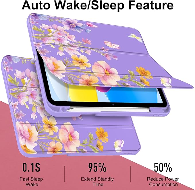 Case for iPad Air 11 inch M4 2026 M3 2025 M2 2024,iPad Air 5th (2022) / 4th (2020) 10.9 Inch Clear Back Shell Lightweight TPU Trifold Stand Auto Wake Sleep Cute Cover, Watercolor Flower