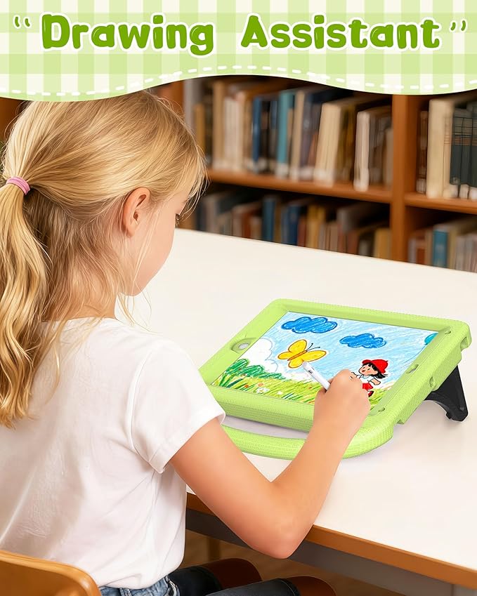 Kids Case for iPad 5th/6th Generation (9.7-inch, 2017/2018), iPad Air 2/Pro 9.7 Case with Screen Protector, Durable Shockproof Lightweight Cover with Handle/Stand for Kids, Light Green