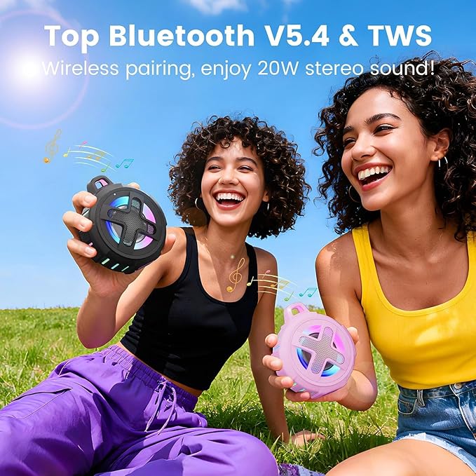 Upgraded, IP67 Waterproof Bluetooth Speaker, Silicone Case,10W Pro Sound&Deep Bass,24H Playtime, with Lights,Clip,Floating,for Shower,Beach essentials, Kayak Paddle Board Boat Lake Camping accessories