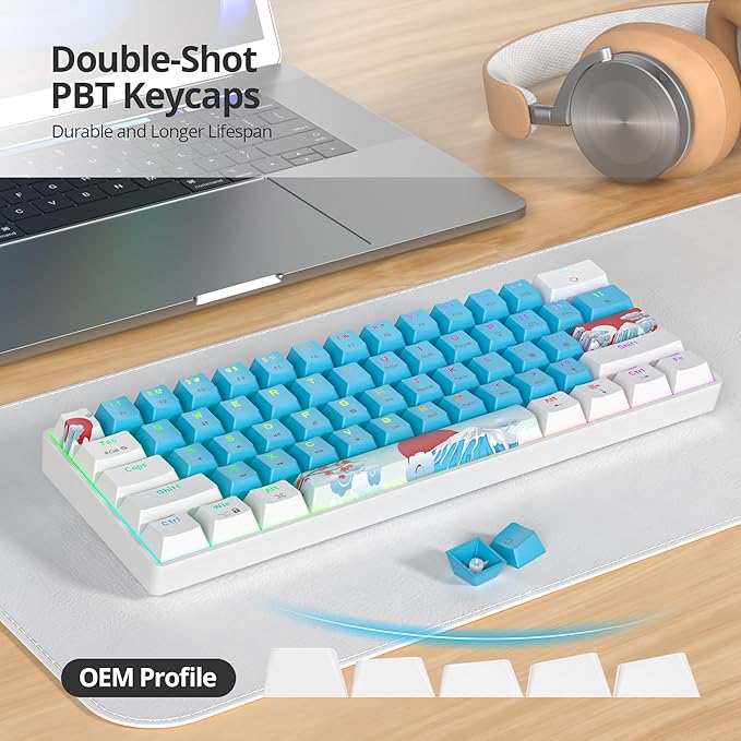 60 Percent Gaming Keyboard Portable 61 Keys Mechanical Keyboard Compact Wired Keyboard RGB Backlit for PC Laptop Gamer(61 Blue/Blue Switch)